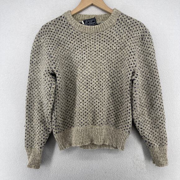PECONIC BAY TRADERS Sweater Mens M Birdseye Grandpa Jumper Wool Beige USA VTG - Picture 1 of 11